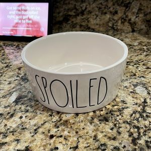 Rae Dunn large ceramic dog bowl “spoiled” 8”